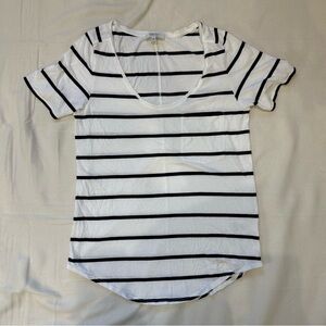 Babaton White & Black Striped Cotton Modal Scoop Neck Pocket Tee Size S